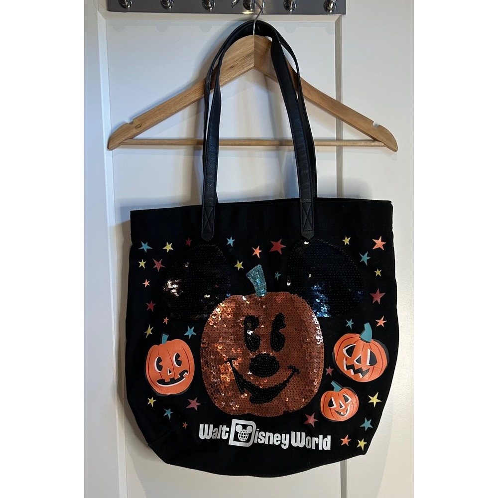 Disney Parks Mickey Mouse Pumpkin Sequin Halloween Tote Bag Walt Disney World
